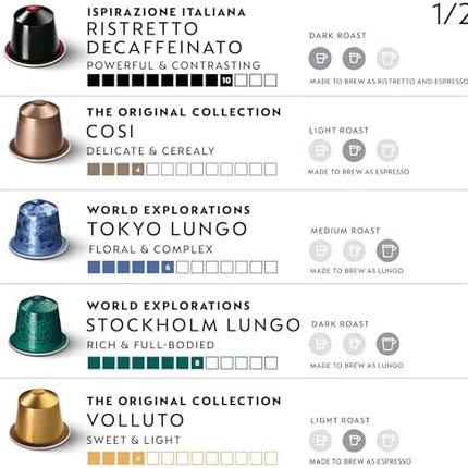 Nespresso Original Coffee Pods, 100 mix pack - 10 Ristretto, 10 Arpeggio, 10 Roma, 10 Cosi, 10 Volluto capsules and more for Nespresso machines. Make Espresso, Cappuccino & Macchiato. Recyclable Pods