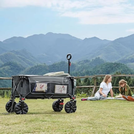 TIMBER RIDGE Festival Trolley on Wheels with Brakes, 200L Folding Camping Beach Trolley with Adjustable Handle & Cover Bag, 100kg Heavy Duty Cart Wagon for Outdoor Garden Picnic
