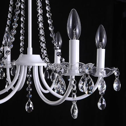 ASHUAQI Crystal Chandelier, 6 Lights Chandeliers Ceiling Light, Modern Chandelier White, E14 Base Pendant Light, Crystal Ceiling Lights for Living Room, Dining Room, Bedroom, Hallway, Kitchen