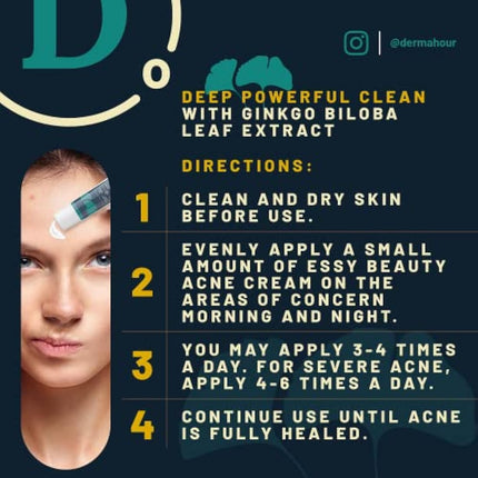 DermaHour Powerful Anti Acne Removal Cream - Targets Pimples, Spots, Skin Tags, and Ingrown Hair - Balances Water and Oil - Skincare Moisturizer with Ginkgo Biloba Extract - 40ml
