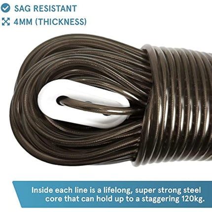 “The Strongest” Steel Washing Line by Smith‘s® (Brown, Size 50m/164ft) | Super Strong, Lifelong, Heavy-Duty Outdoor & Indoor Clothesline | Rot, Mould & Weather Resistant | Lifelong Guarantee!