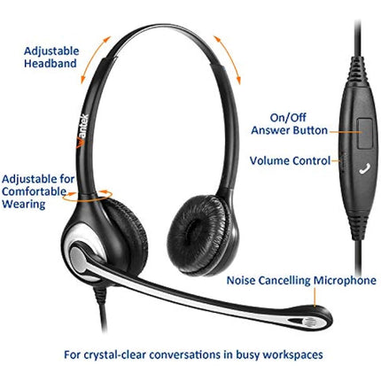 Wantek Cell Phone Headset Binaural with Noise Canceling Mic and Adjustable Fit Headband for iPhone Samsung Huawei HTC LG ZTE Blackberry Mobile Phone and Smartphones with 3.5mm Jack(F602J35)