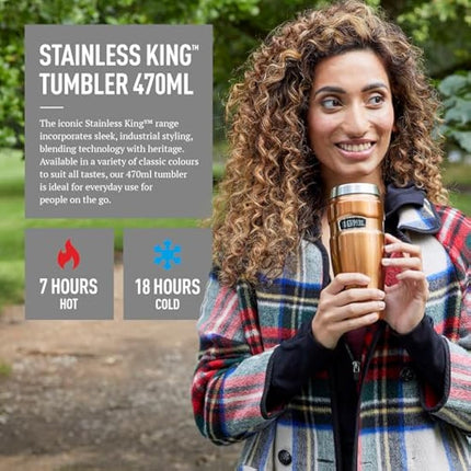 Thermos Stainless King Travel Tumbler & Multi- Purpose Flask- 470ml Insulated Hot & Cold Water Bottle for Daily Commute & Weekend Adventures - Sleek Design in Gun Metal, 5-Year Durability