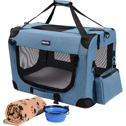 Petprsco Portable Collapsible Dog Crate, Travel Dog Crate 60x42x42cm with Soft Warm Blanket and Foldable Bowl for Large Cats & Small Dogs Indoor and Outdoor