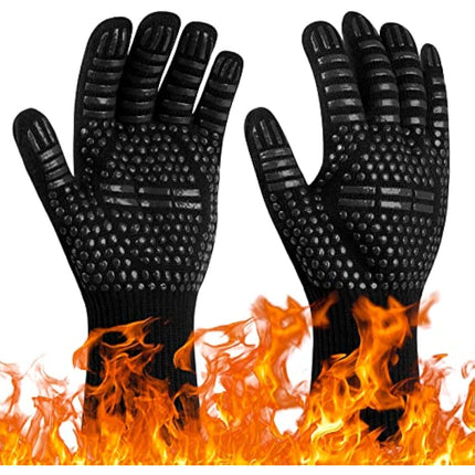 Flintronic Grill Gloves Heat Resistant Fire Resistant Oven Gloves Hand Protection Grill Gloves, 1472°F/800°C Heat Resistant Oven Gloves for Grill, Oven, Cooking, Soldering (Black)