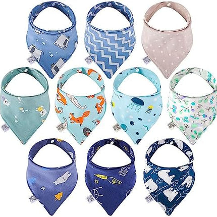 Baby Bandana Dribble Bibs, 10-Pack Cotton Baby Feeding Bibs Super Absorbent Drool Bibs with Adjustable Snaps for 0-36 Months Newborn and Toddlers