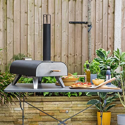 Zanussi ZPO1BPC Outdoor 12 Inch Wood Pellet Portable Wood Fired Pizza Oven with Paddle and Cover in Black, BBQ Oven & Smoker, Stainless Steel Foldable Legs
