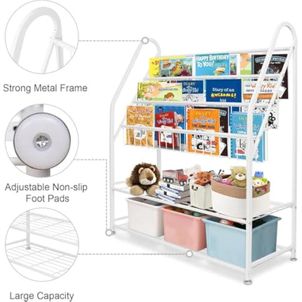 Children Kids Bookshelf, Kids Bookcase Shelves, Children's Bookcases, Kids Book Rack, Book and Toy Storage Organizer Display Stands Shelf for Bedroom, Playroom, Perfect Height for Children (White)