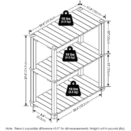 Furinno Pangkor 3-Tier Turn-N-Tube Indoor Outdoor Plant Shelf Wood Stand with Square Poles, Natural/Black