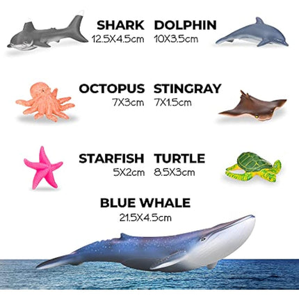 Learning Minds Jumbo Sea Animal Figures - Set of 7 Educational Fish Toys For Children - Shark, Whale, Dolphin Toys For Kids - Toy Fish & Sea Creatures For Children - Suitable From Age 18 Months