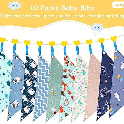 Baby Bandana Dribble Bibs, 10-Pack Cotton Baby Feeding Bibs Super Absorbent Drool Bibs with Adjustable Snaps for 0-36 Months Newborn and Toddlers