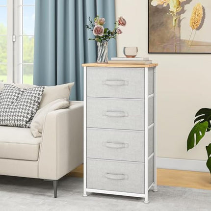 DWVO Chest of Drawers, 4 Fabric Drawers Bedroom Cabinet,Dresser for Bedroom,Living Room With Handles,Wood Top and Sturdy Steel Frame,Light Grey