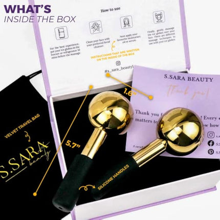 S.Sara Ice Globes for face and eyes | Facial skin care tool for face, neck and eyes | Stainless steel facial massage roller | Depuff skin | Rejuvanate skin | Unbreakable | Set of 2