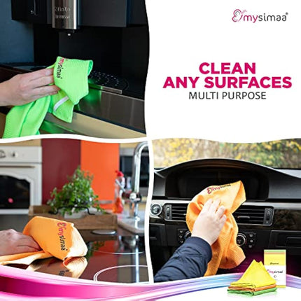 mysimaa® Neon cleaning cloths premium professional microfibre all-purpose cleaning cloths without cleaning agents for streak-free shine in the home, car, office as well as for window mirror glas