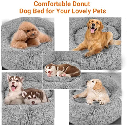 OKPOW Donut Dog Bed,70cm Calming Anti Anxiety Large Dog Beds,Washable Soft Warm Plush Fleece Fluffy Soothing Cat Pet Cushion,Round Orthopedic Relief Improved Sleeping Non Slip Bottom Puppy Sofa