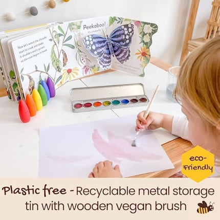 Honeysticks Non Toxic Watercolour Paint Set for Kids and Toddlers - 8 Vibrant and Long Lasting Colours with Brush - Natural and Food Grade Ingredients - Child Safe Art Supplies - Great Gift Idea