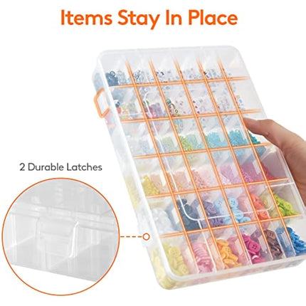 Lifewit 2 Pack 36 Grids Organiser Storage Box, Fishing Tackle Box, Clear Stackable Plastic Container with Adjustable Dividers for Beads, Art DIY, Crafts, Jewelry, with 5 Sheet Label Stickers