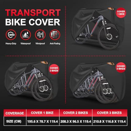 Zettum Bike Cover for Transport 1 Bikes - Bike Covers for Outside Storage on Rear Bike Rack Waterproof Outdoor & Heavy Duty, 600D PU Coating Bicycle Rack Covers for 1 Bikes on Car Hitch Travel Storage
