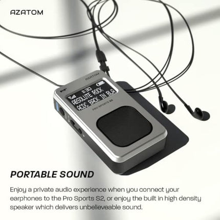 Portable DAB/DAB+ & FM Digital Radio | Sports Earphones Included | Built in Speaker | Rechargeable Battery (10-12 Hours) | Perfect for Sports, Hiking or Working | AZATOM Pro Sports S2 (Silver)