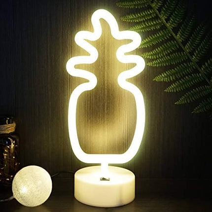 YIVIYAR LED Pineapple Night Light Neon Sign Table Decor for Bedroom, USB/Battery Powered Pineapple Lamp Bedroom Light with Base, Room Decor for Home Christmas Birthday Teenage Girls Gifts(Pineapple)