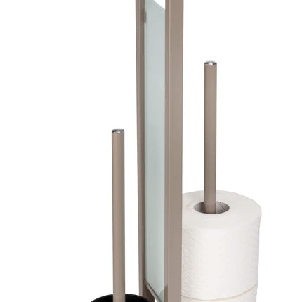 Wenko Rivalta Freestanding Toilet Brush and Toilet Brush and Spare Roll Holder, Matt Lacquered Steel, Safety Glass Divider Plate, 18 x 70 x 23 cm,
