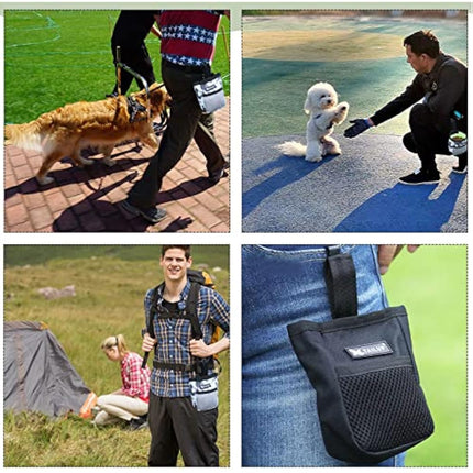 Lanjue 2 Pieces Small Dog Treat Bags, Black and Camouflage Color Dog Treat Pouch with Waist Belt Clip 600D Oxford Cloth Dog Walking Bag Treat Pouch for Dog Training