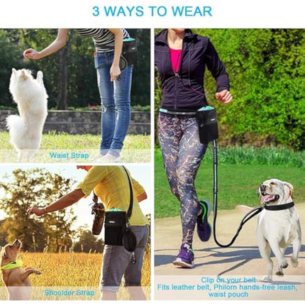 Philorn Dog Treat Pouch，Dog Walking Bag for Pet Training Treats Pouch with Free Clicker, Collapsible Bowl & Poop Bag Holder, Dog Treat Bag Water-Resistant Reflective Design, 3 Ways to Wear