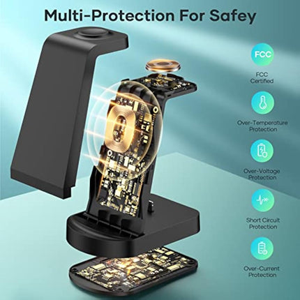 bakibo 3 in 1 Wireless Charging Station, Wireless Charger for iPhone 15/14/13/12/11/Plus/Pro/Max, Wireless Charging Stand Dock for Apple Watch 9/8/Ultra/7/6/SE, AirPods 3/2/1/pro (with Adapter), Black