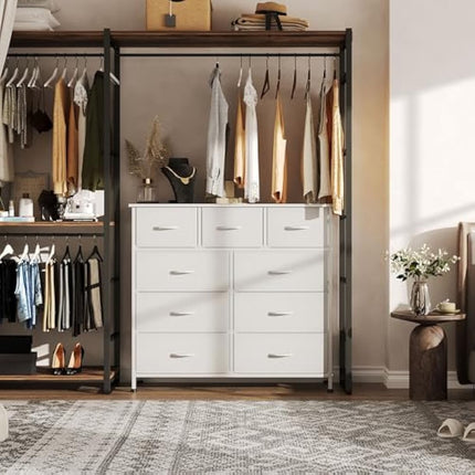 CAIYUN Chest of Drawers,Dresser for Bedroom with 9 Drawers,Fabric Dresser with Wood Top and Large Storage Space, Easy to Assemble, for Bedroom, Living room, White