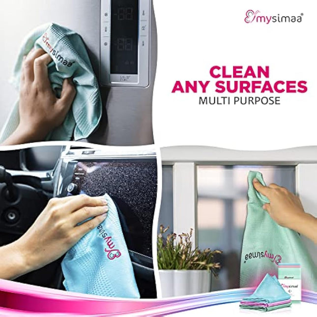mysimaa® Premium Microfiber Cleaning Cloths - Professional microfibre cloth or dusters for cleaning to get streak-free, lint-free shine in home products, car cleaning, kitchen, dishes, window, glass.