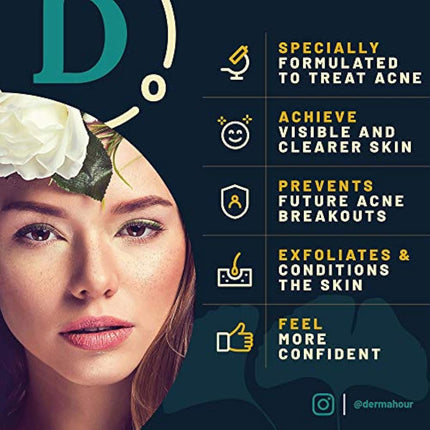 DermaHour Powerful Anti Acne Removal Cream - Targets Pimples, Spots, Skin Tags, and Ingrown Hair - Balances Water and Oil - Skincare Moisturizer with Ginkgo Biloba Extract - 40ml