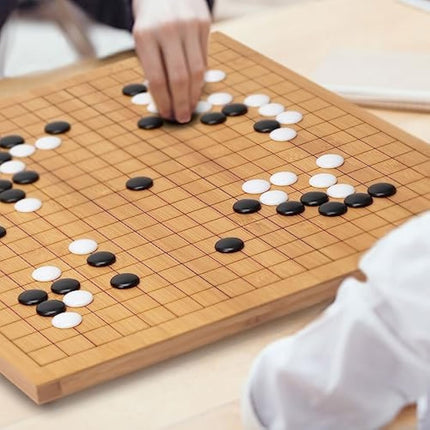 Bamboo 2-Centimeter Etched Reversible 19x19 / 13x13 Go Game Set Board with Single Convex Melamine Stones and Bamboo Bowls Set - Classic Strategy Board Game (Baduk/Weiqi)