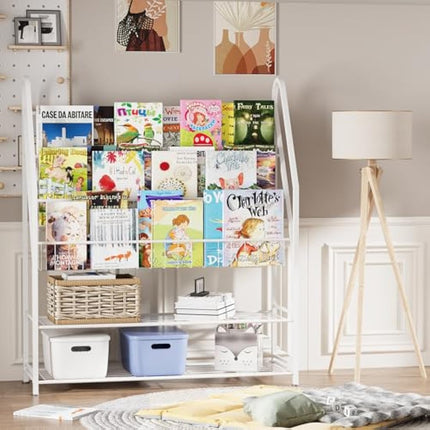Children Kids Bookshelf, Kids Bookcase Shelves, Children's Bookcases, Kids Book Rack, Book and Toy Storage Organizer Display Stands Shelf for Bedroom, Playroom, Perfect Height for Children (White)