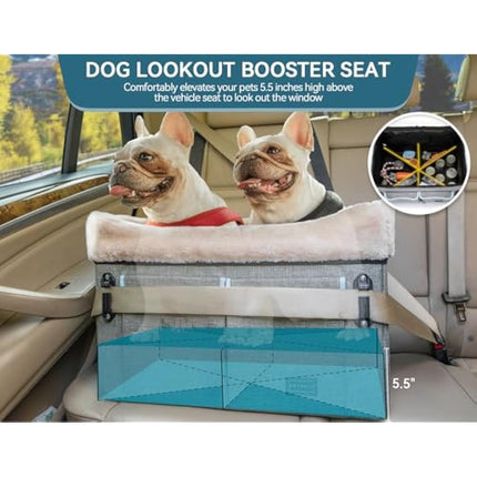 Petsfit Dog Car Seat for Medium Sized Dog or 2 Small Dogs, Dog Booster Car Seat with Patent Buckles, Washable Pad, Upgraded Pet Car Seat for Dogs Up to 20 KG, Light Grey