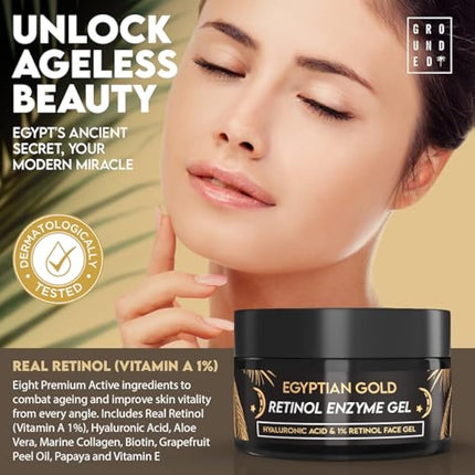 Retinol, Hyaluronic Acid, Aloe Vera & Marine Collagen Enzyme Face Gel. Target Fine Lines & Wrinkles, Made in the UK by Grounded Body