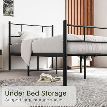 BORPHOM 3ft Single Bed Frame with Headboard,Solid Slatted Bed Base,Strong Iron Bedstead For Adults,Underbed Storage Space,Black