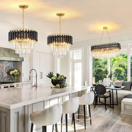 AOOCHOK Black and Gold Crystal Chandelier Pendant Light, Small Modern Crystal Chandelier for Entryway, Corridor, Balcony, Porch, Restaurant, Door Opening, E27 x 3, Φ40cm