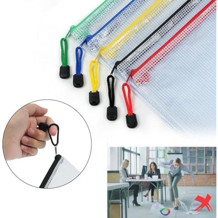 Vicloon Plastic Wallets, 15Pcs A3 A4 A5 Zip Lock Bags, Mesh Document Wallet Document Folders Plastic Pockets Zipper File Wallet for School Office Homework Travel Storage Bags (Color Zipper)