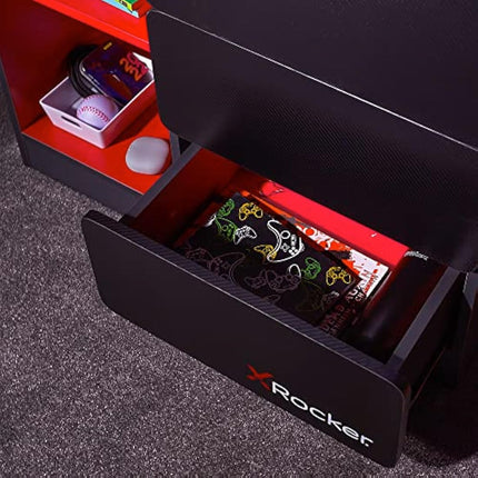 X-Rocker Black Chest of Drawers, 3 Drawer with Integrated Handles and Metal Runners, Customisable RGB LED Lighting Strip for Ambient Lighting, Kids Bedroom Furniture Gaming - GREY/RED