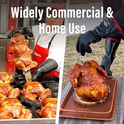 RAPICCA BBQ Gloves,14IN 932℉ Heat Resistant For Grill/Smoker/Cooking/Pit/Barbecue,Textured Palm Handle Greasy Food on Your Fryer/Grill/Oven Without Slip,Waterproof,Oil Resistant,Very Easy to Clean(XL)