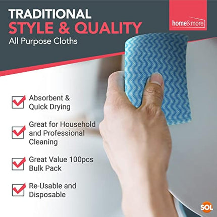 SOL 500pk All Purpose Cloths, 38x23cm Disposable Cleaning J Cloths Blue, Soft, Absorbent, Gentle & Reusable for Household and Professional Cleaning, Ideal for Polishing, Dusting, Washing Dishes
