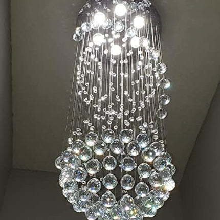 A1A9 Modern Crystal Chandelier Lighting, Clear K9 Glass Crystal Ceiling Light, Luxurious Spiral Sphere Flush Mount Lights for Living Room Hallway Foyer Entryway Corridor, Size: D40cm H110cm