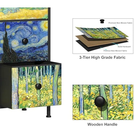 VEDECASA Chest of Drawers Van Gogh Dresser for Bedroom with 9 Drawers Wide TV Stand Storage Organizer Units for Living Room Children's Room Hallway Metal Frame Wood Board Fabric Drawers