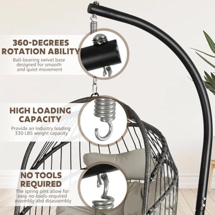 Chihee Egg Chair With Ultra Strong Stand and Cushion - Foldable Wicker Rattan Hanging Swing for Indoor Outdoor Patio Lounging - 330 lbs Capacity Hammock for Balcony, Porch, Bedroom, Garden