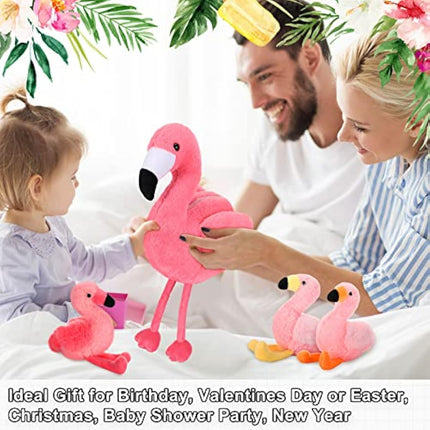 Skylety 18 Inches Flamingo Stuffed Animal with 4 Babies Plush Toys Inside Zippered Tummy Pink Mommy Flamingo Toy Stuffed Animals for Birthday Party Decoration