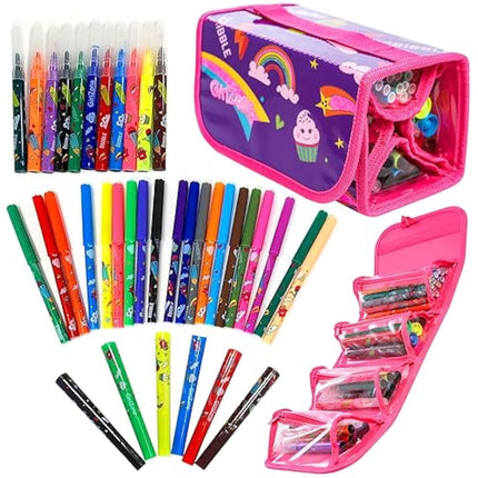 GirlZone Arts and Crafts Fruit Scented Markers and Pencil Case for Girls, Awesome Kids Colouring Pens Kit and Creative Gifts for 10 Year Olds Girls
