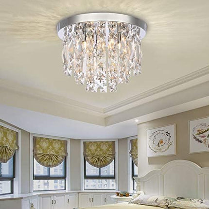 A1A9 Modern Crystal Chandeliers Ceiling Lights, Clear K9 Crystal Chrome Flush Mount Lights, Elegant Round LED Pendant Lamp for Living Room, Dining Room, Bedroom, Lounge (Diameter 30cm)