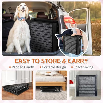 Extra Long 170cm Foldable Dog Ramps Large Dogs, Dog Ramp for Car with Non-Slip Rug Surface, Pet Ramp Stairs Portable,Portable Dog Steps for Medium & Large Dogs Up to 113kg Get Into a Car, SUV & Truck