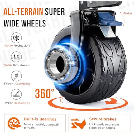 Overmont 300L Extra Large Folding Festival Trolley Cart - All-terrain Wide Wheels and Brake - Heavy Duty Cart Load up 200KG - with Adjustable Handle & Cover Bag - Wagon for Beach Camping Garden blue