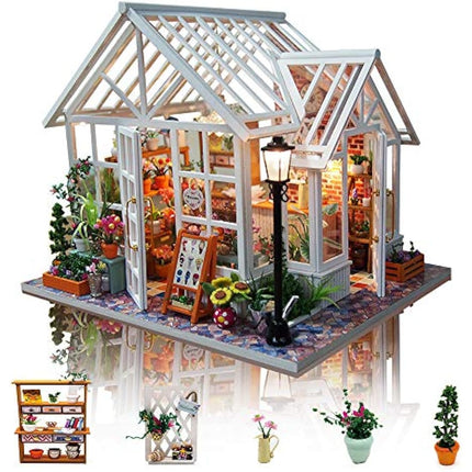 GuDoQi Miniature Dolls House Kit with Music, DIY Miniature House Model Kits for Adults to Build, Handmade Crafts Kit, Room Decoration, Make Your Own Birthday, Father's Day Flower Shop